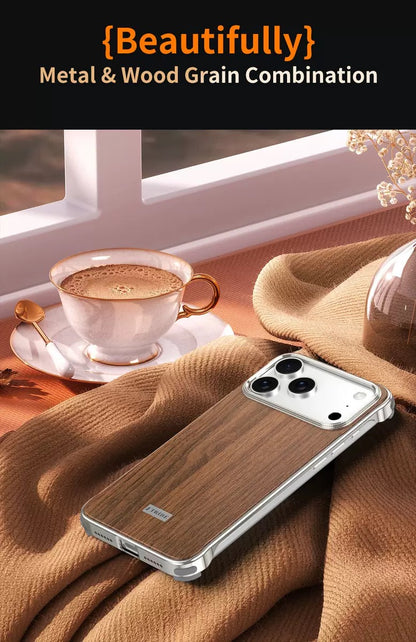 Metal Frameless Wood Grain Magnetic Phone Case