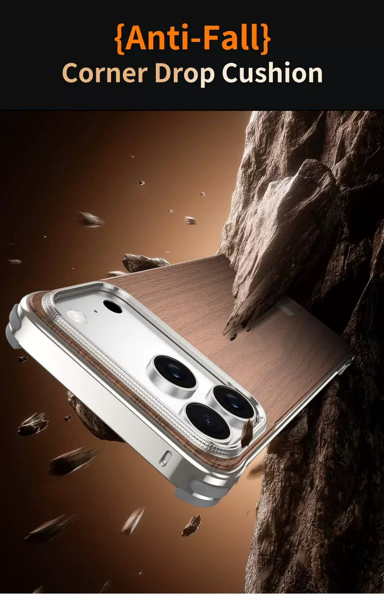 Metal Frameless Wood Grain Magnetic Phone Case