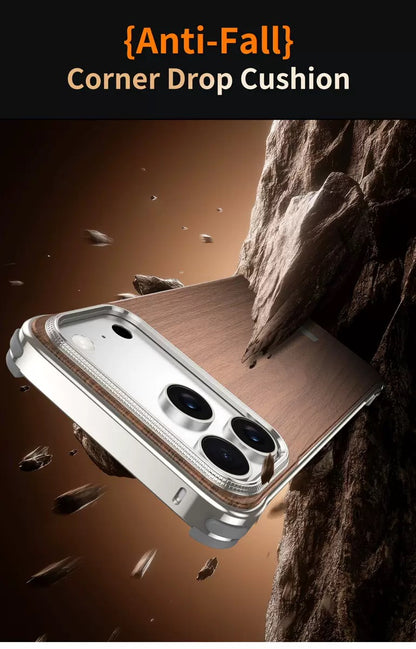 Metal Frameless Wood Grain Magnetic Phone Case