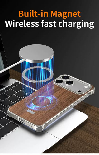 Metal Frameless Wood Grain Magnetic Phone Case