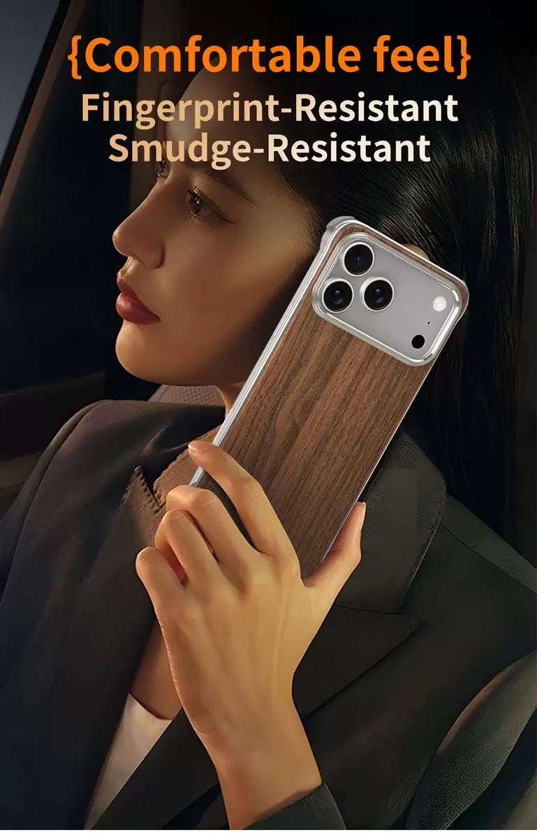 Metal Frameless Wood Grain Magnetic Phone Case