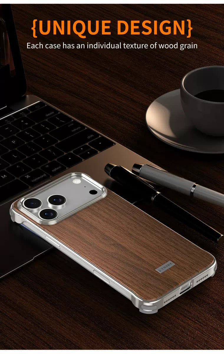 Metal Frameless Wood Grain Magnetic Phone Case