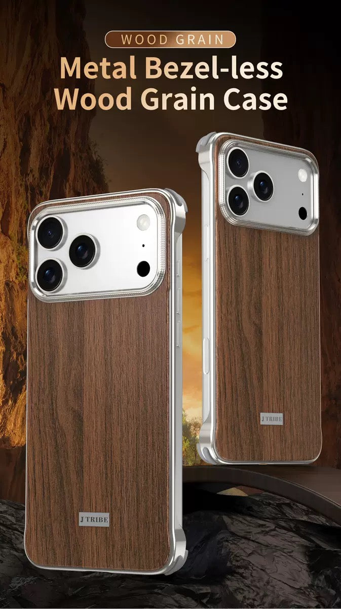 Metal Frameless Wood Grain Magnetic Phone Case
