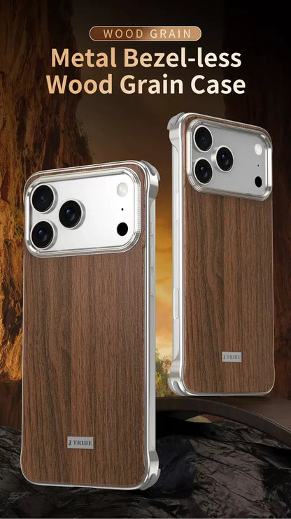 Metal Frameless Wood Grain Magnetic Phone Case