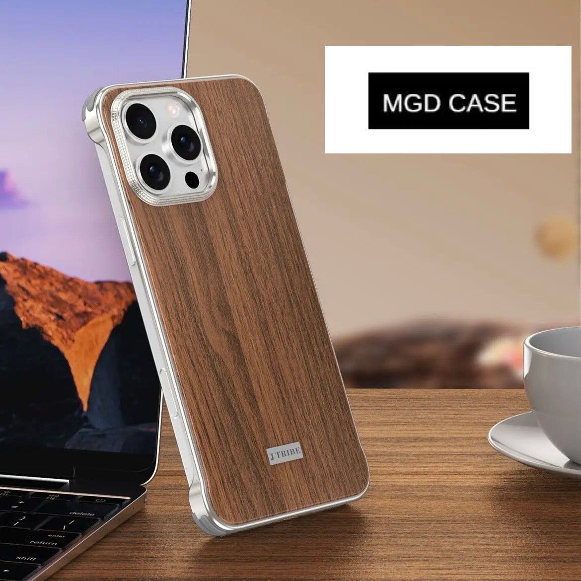 Metal Frameless Wood Grain Magnetic Phone Case