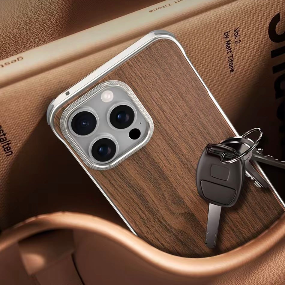 Metal Frameless Wood Grain Magnetic Phone Case