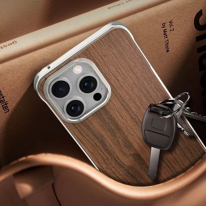 Metal Frameless Wood Grain Magnetic Phone Case