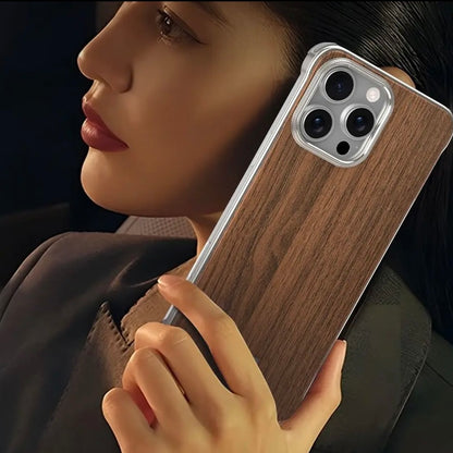 Metal Frameless Wood Grain Magnetic Phone Case