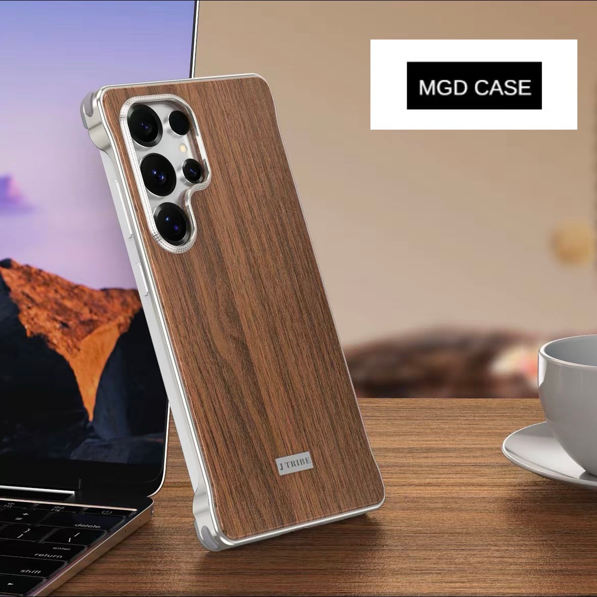 Metal Frameless Wood Grain Magnetic Phone Case