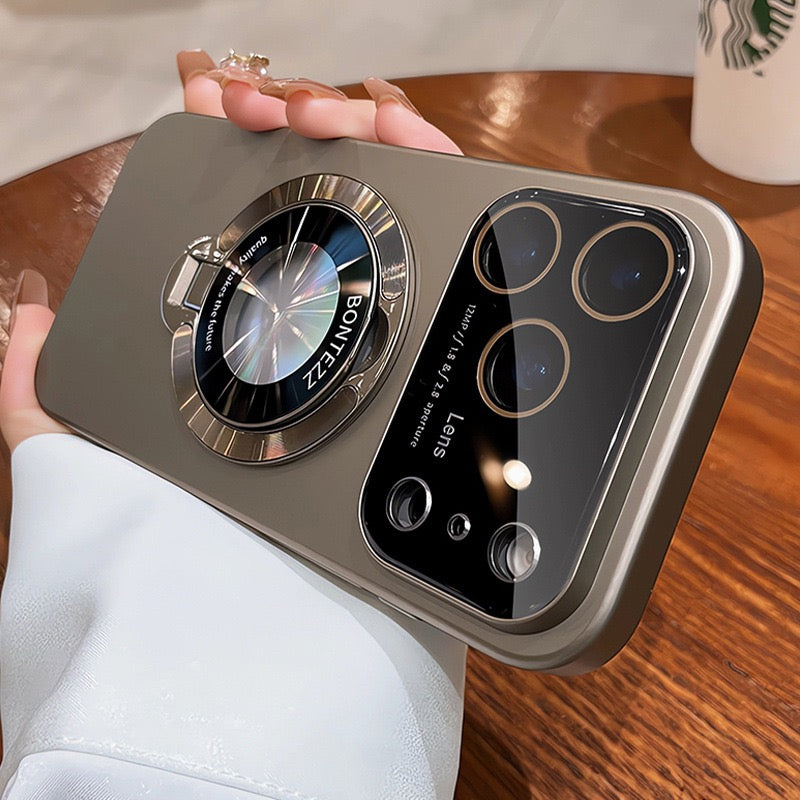 Fashion frosted lens protector bracket phone case