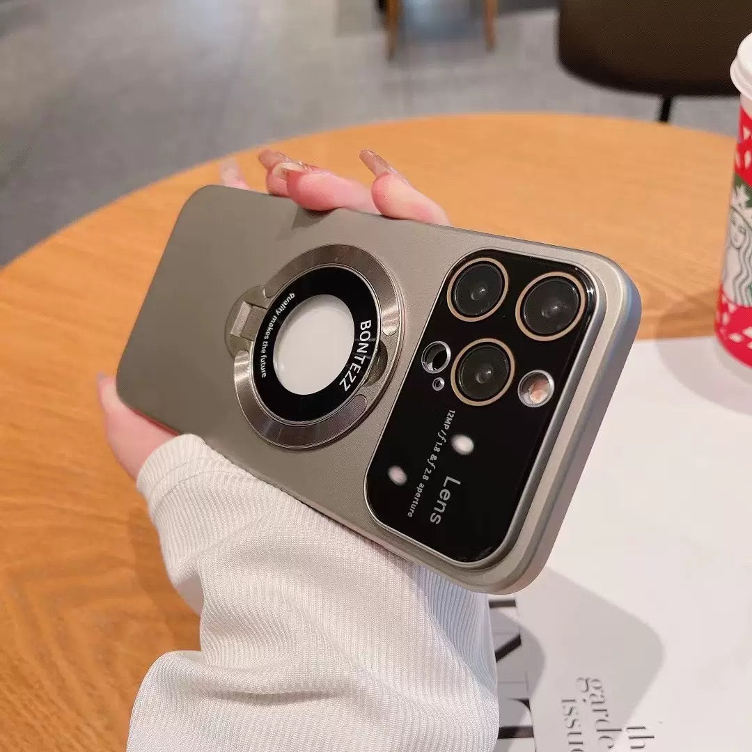 Fashion frosted lens protector bracket phone case