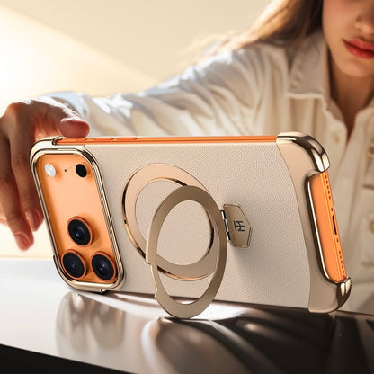 Brand New Plain Leather Borderless Magnetic Bracket Mobile Phone Case