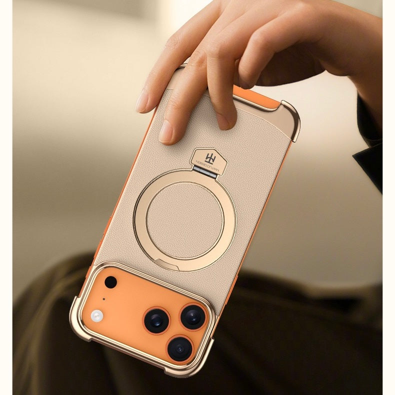 Brand New Plain Leather Borderless Magnetic Bracket Mobile Phone Case