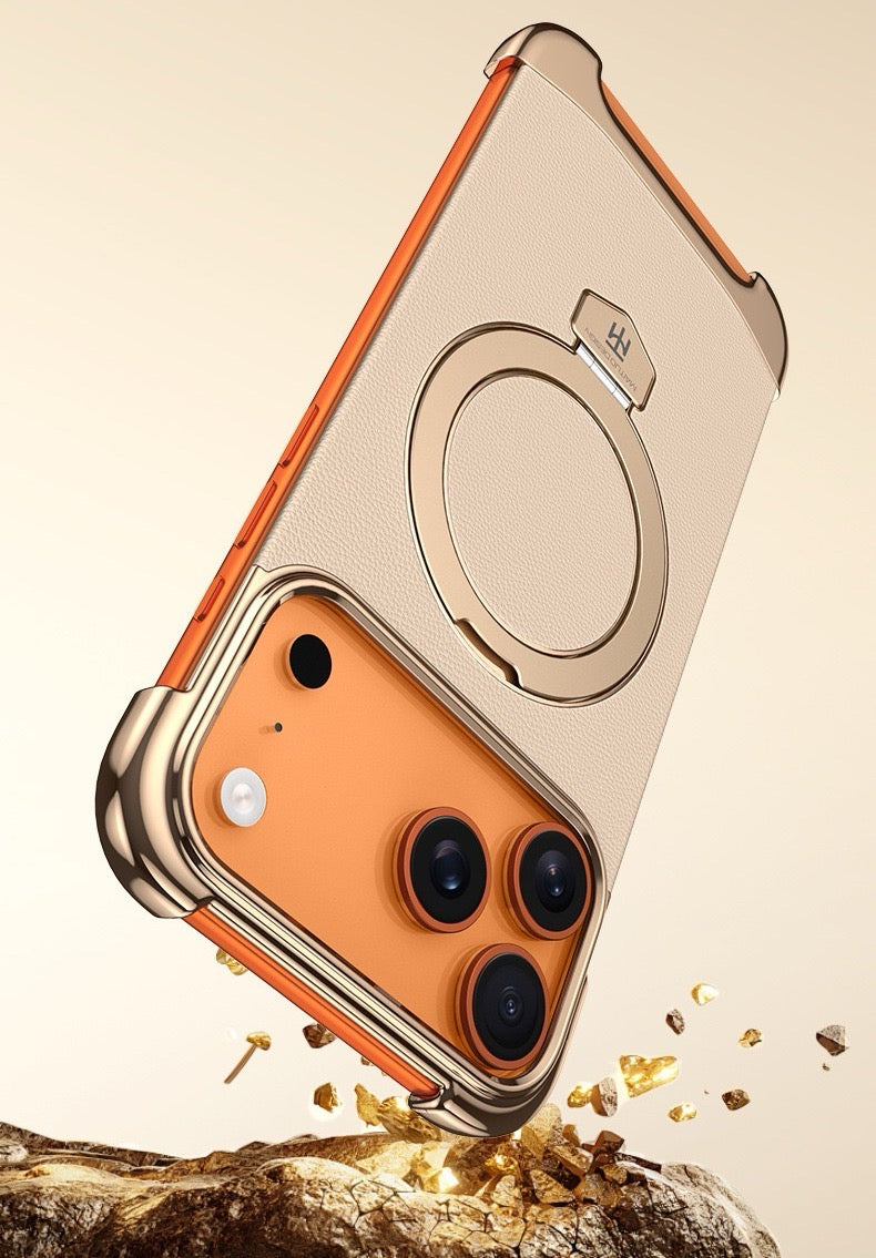 Brand New Plain Leather Borderless Magnetic Bracket Mobile Phone Case