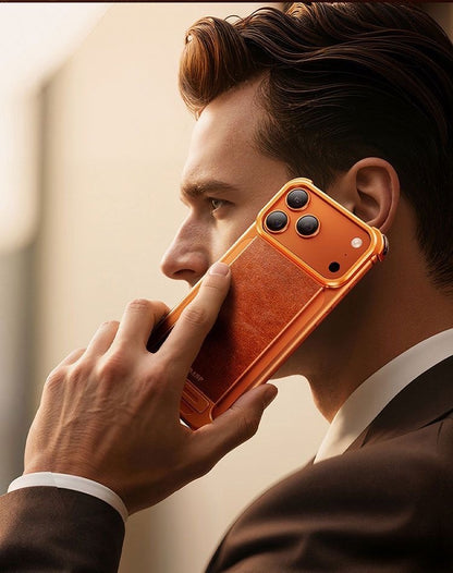 Metal Leather Hidden Bracket Magnetic Mobile Phone Case