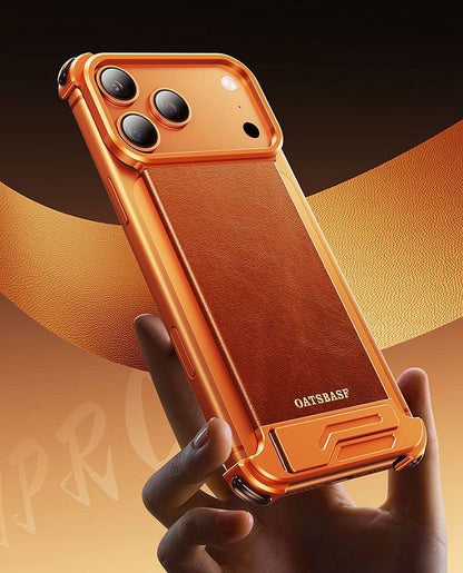 Metal Leather Hidden Bracket Magnetic Mobile Phone Case