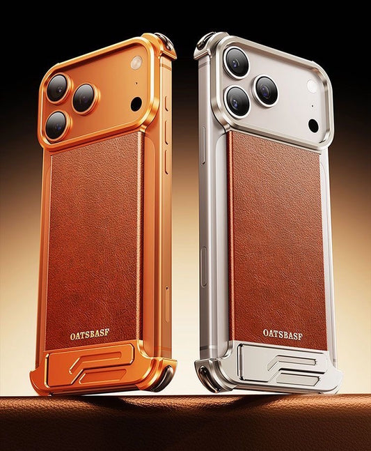 Metal Leather Hidden Bracket Magnetic Mobile Phone Case