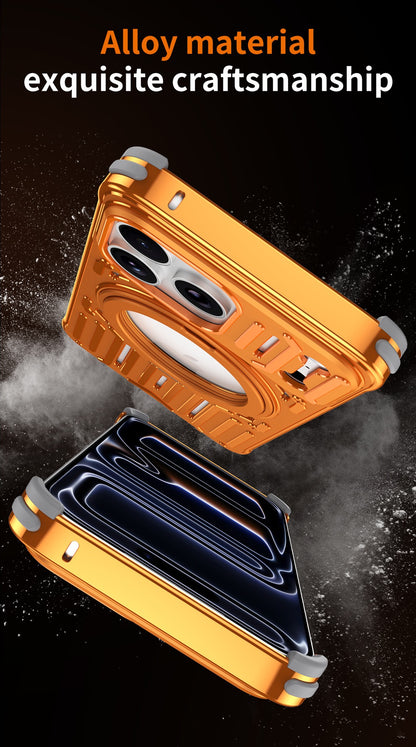 Mecha Series Metal Hollowed-out Heat Dissipation Magnetic Stand Phone Case