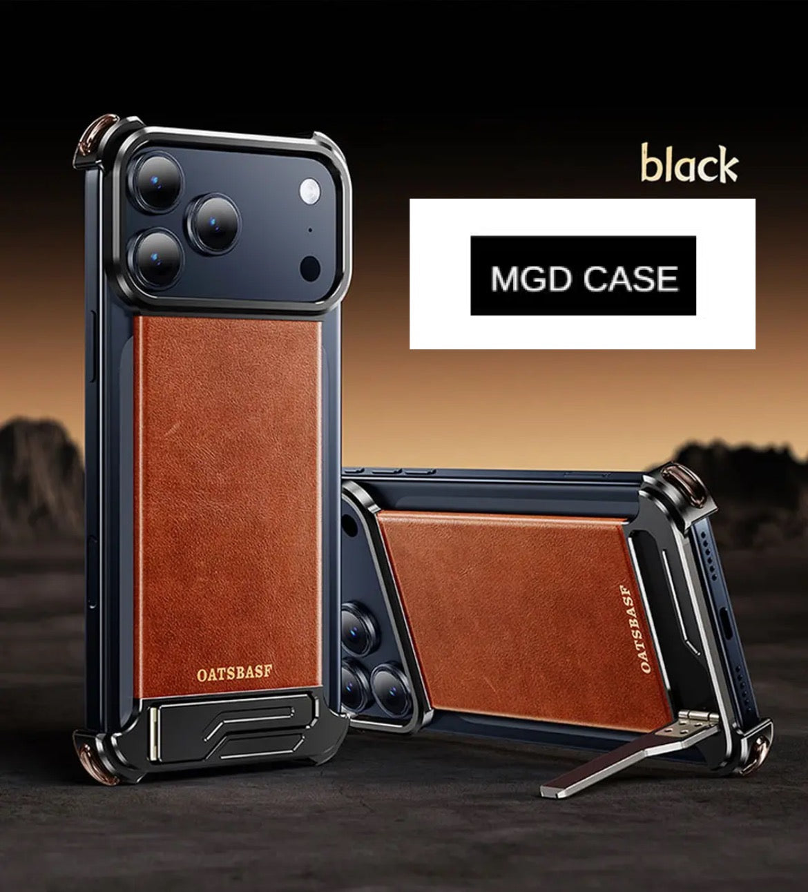 Metal Leather Hidden Bracket Magnetic Mobile Phone Case