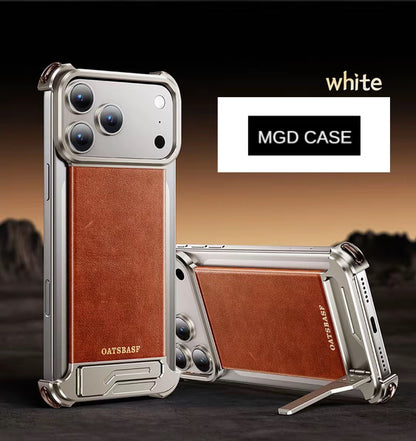 Metal Leather Hidden Bracket Magnetic Mobile Phone Case