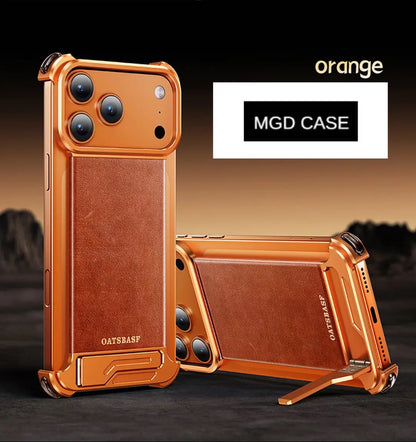 Metal Leather Hidden Bracket Magnetic Mobile Phone Case