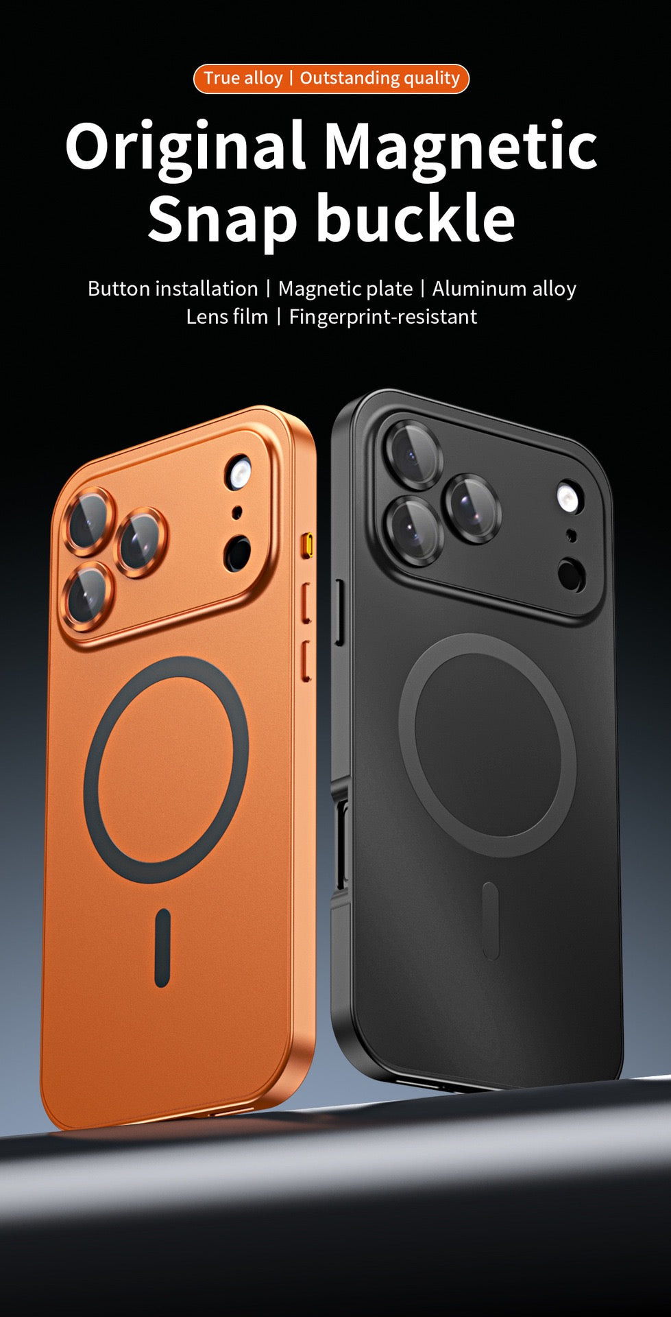 Eco-friendly alloy snap-on magnetic phone case