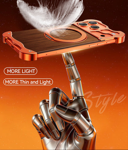 New Upgrade Elegant Appearance Metal & Solid Wood Rotating Stand Phone Case