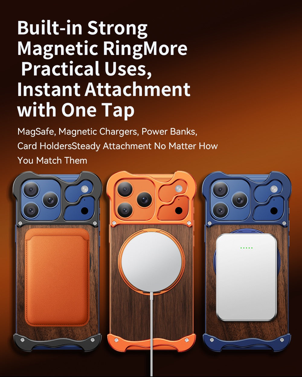 New Upgrade Elegant Appearance Metal & Solid Wood Rotating Stand Phone Case