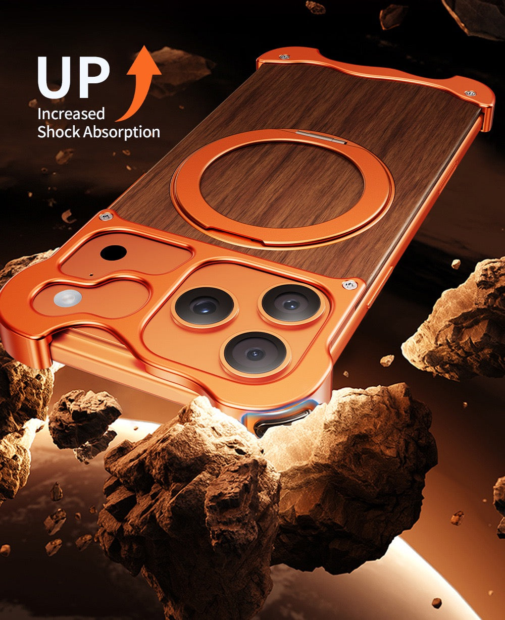 New Upgrade Elegant Appearance Metal & Solid Wood Rotating Stand Phone Case