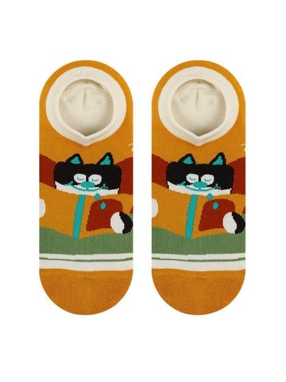 Cartoon Kitty Boat Socks