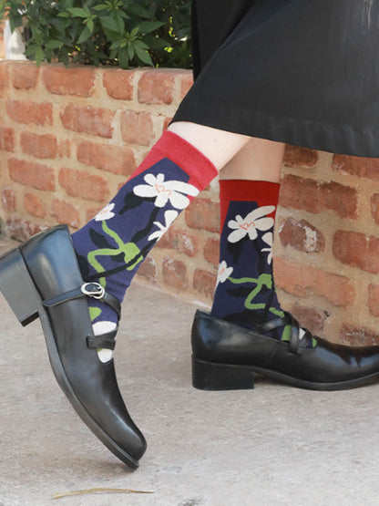 Floral Pattern Split Toe Socks