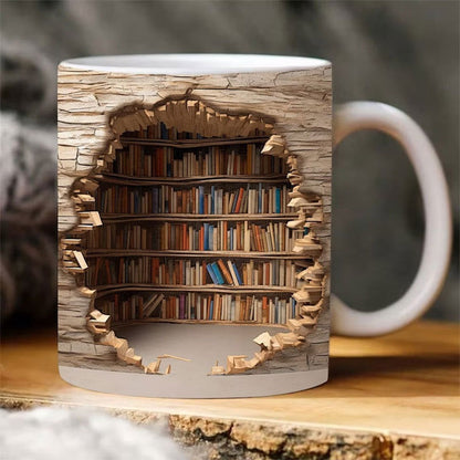 3D Bookshelf Mug Creative Ceramic Water Cup With Handle A Library