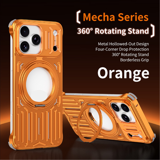 Mecha Series Metal Hollowed-out Heat Dissipation Magnetic Stand Phone Case