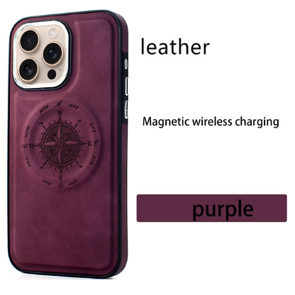 Leather Nautical Compass Magnetic Anti-fall Phone Case