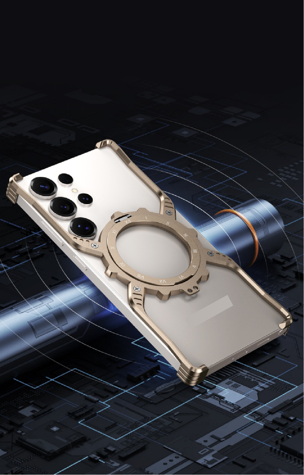 Mechanical Gear Luminous Rotating Bracket Magnetic Phone Case