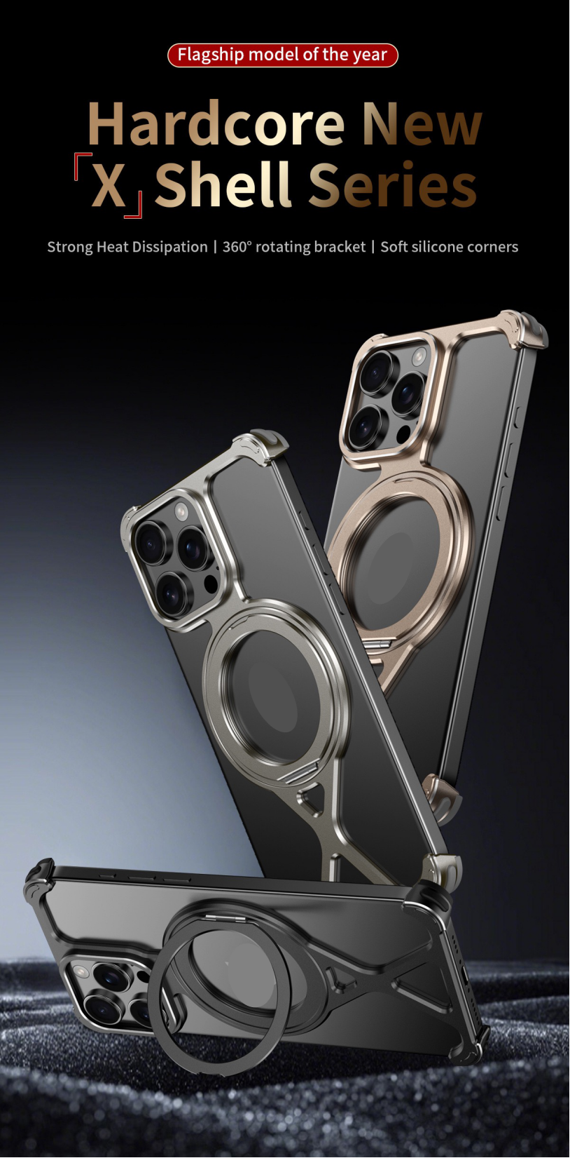 Personalized X-Line Styling Metal Magnetic Rotating Bracket Phone Case