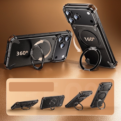 Luxury Genuine Leather Frameless Rotating Stand Phone Case