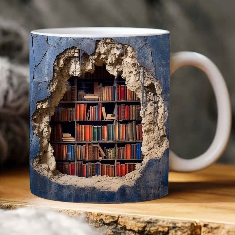 3D Bookshelf Mug Creative Ceramic Water Cup With Handle A Library