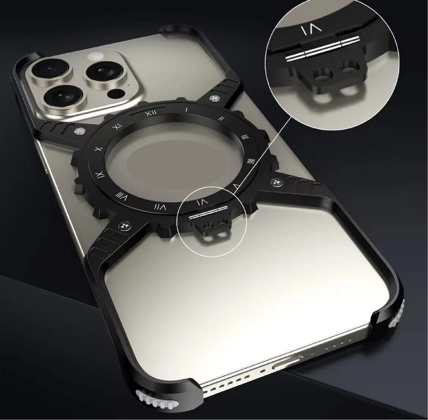 Mechanical Gear Luminous Rotating Bracket Magnetic Phone Case