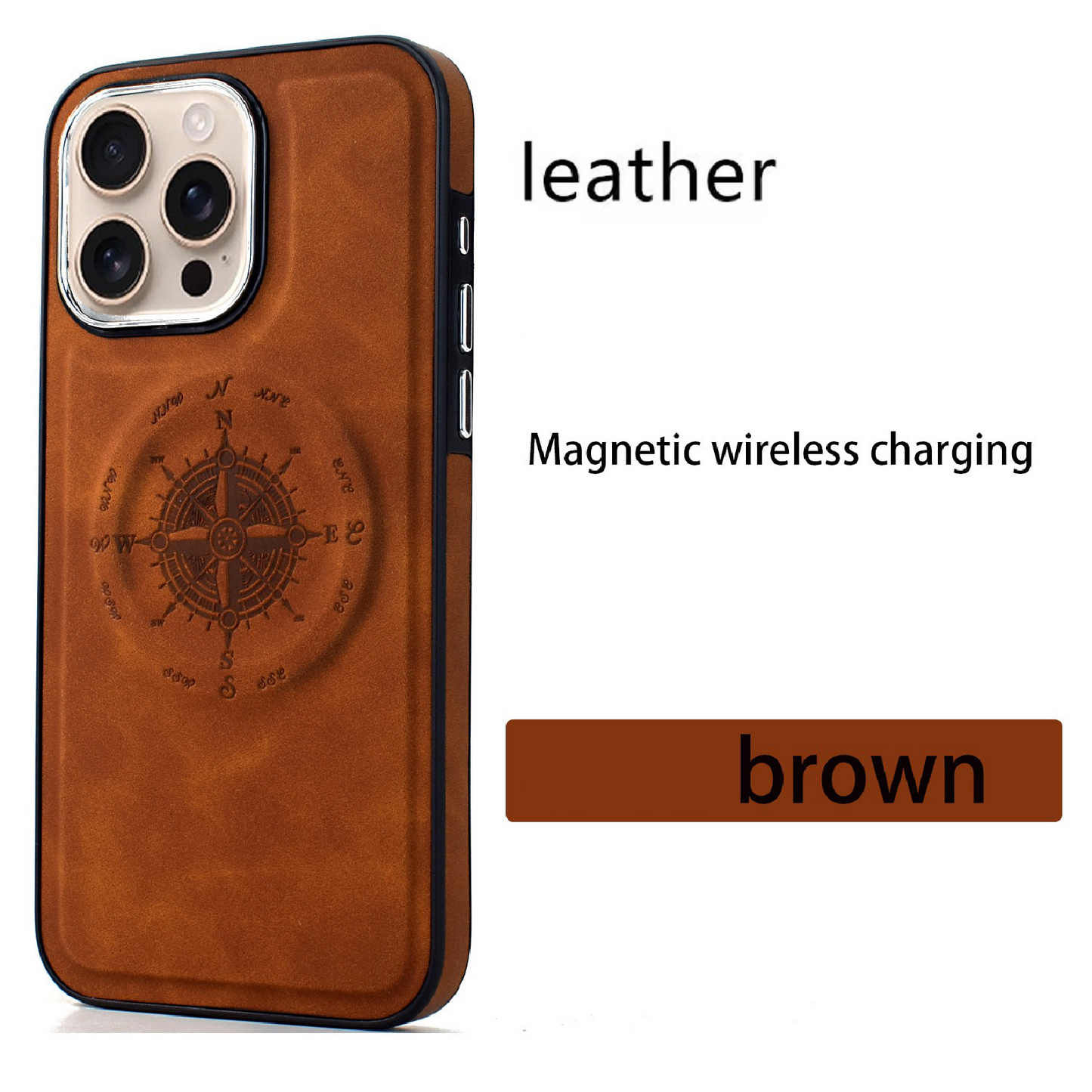 Leather Nautical Compass Magnetic Anti-fall Phone Case