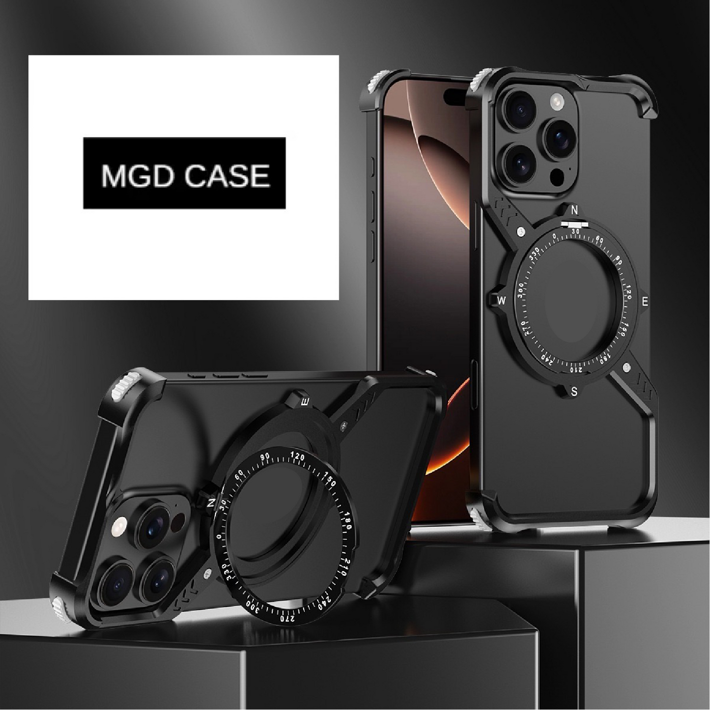 S-shaped Compass Rotating Magnetic Bracket Mobile Phone Case