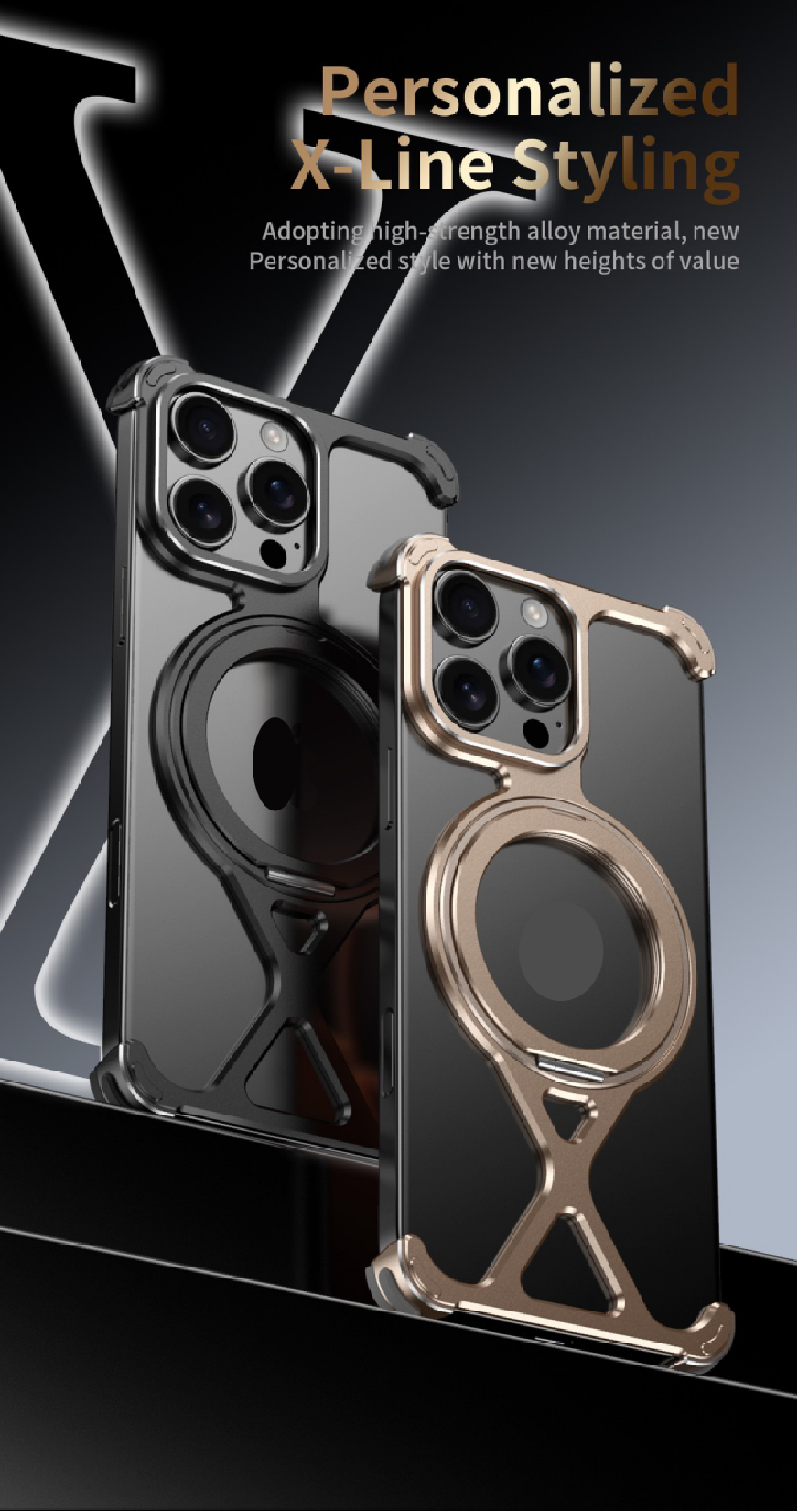 Personalized X-Line Styling Metal Magnetic Rotating Bracket Phone Case