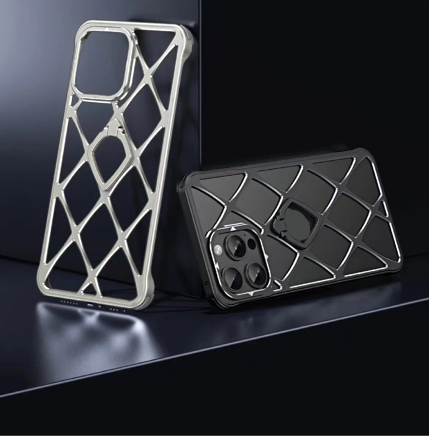 Alloy Diamond Grid Invisible Bracket Mobile Phone Case