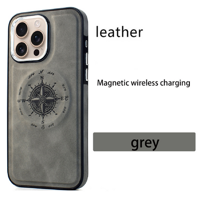 Leather Nautical Compass Magnetic Anti-fall Phone Case