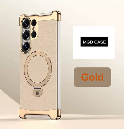 Brand New Plain Leather Borderless Magnetic Bracket Mobile Phone Case