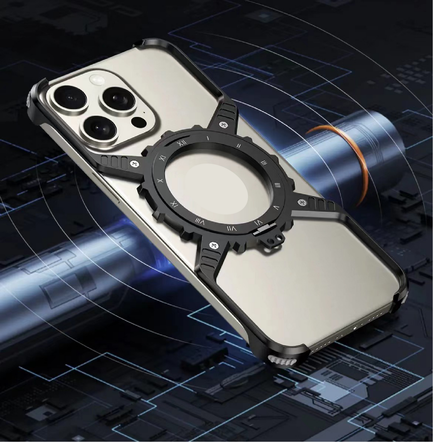 Mechanical Gear Luminous Rotating Bracket Magnetic Phone Case