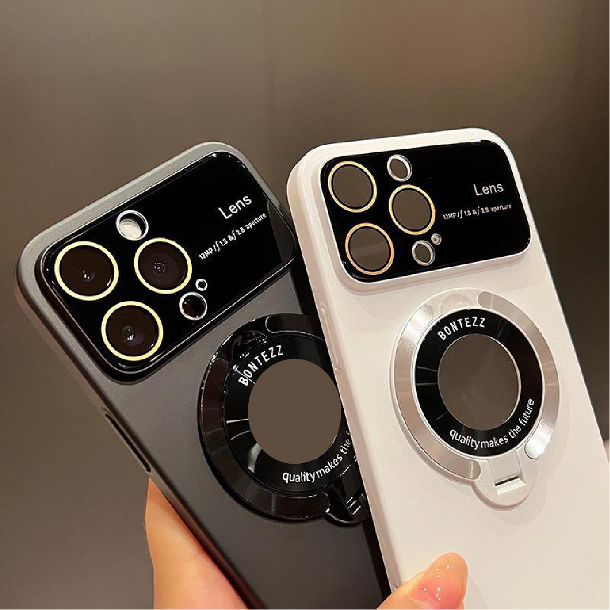 Fashion frosted lens protector bracket phone case