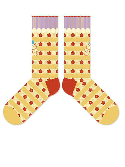 Cartoon Little Red Flower Striped Socks