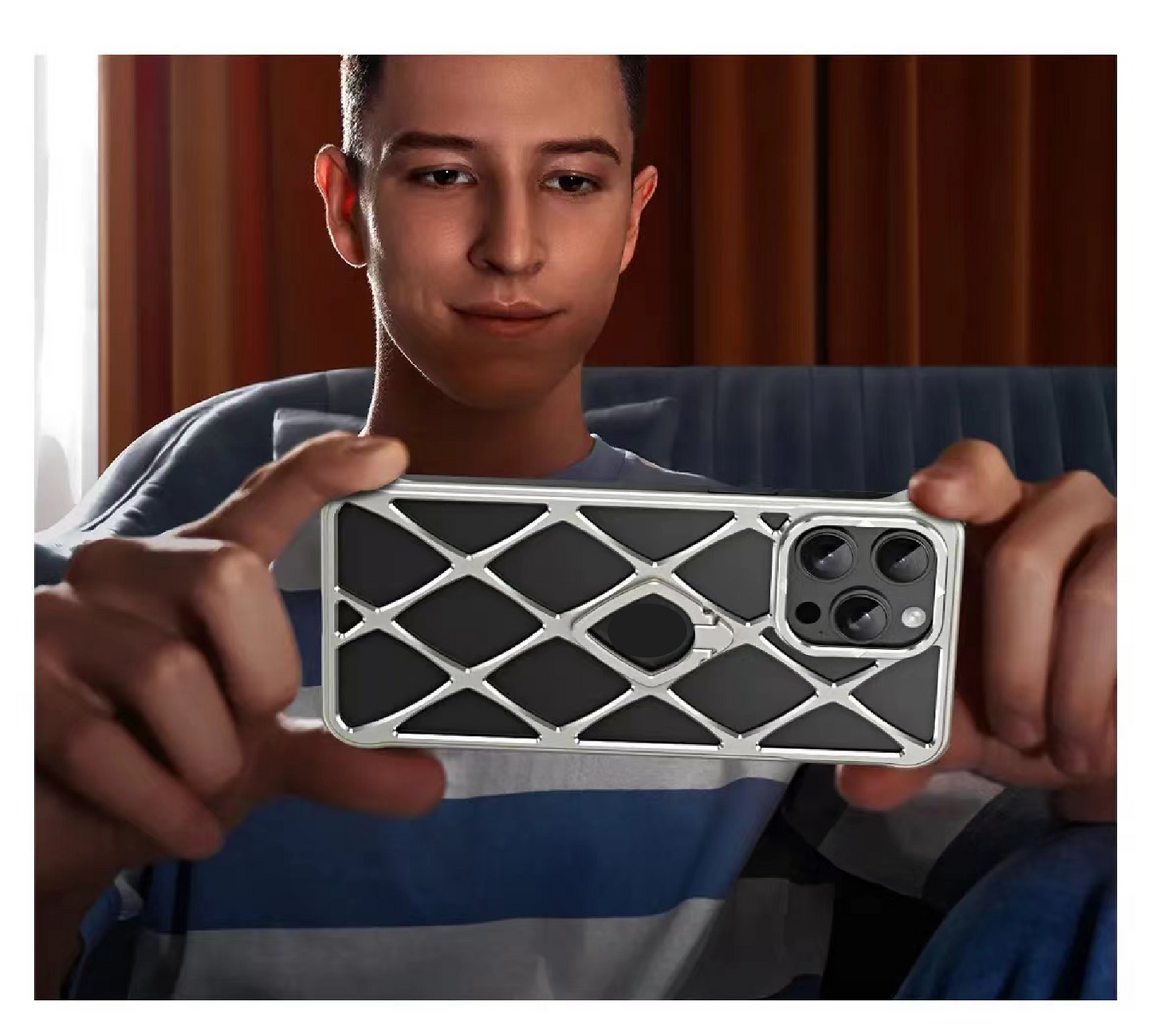 Alloy Diamond Grid Invisible Bracket Mobile Phone Case