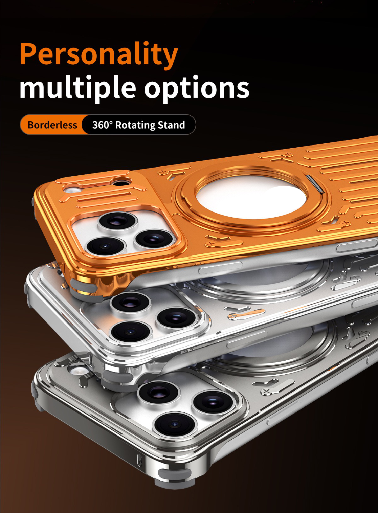 Mecha Series Metal Hollowed-out Heat Dissipation Magnetic Stand Phone Case